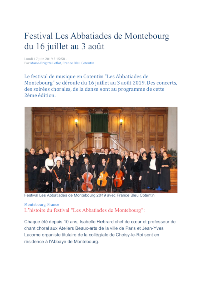 France bleue Cotentin partenaire des abbatiades de Montebourg